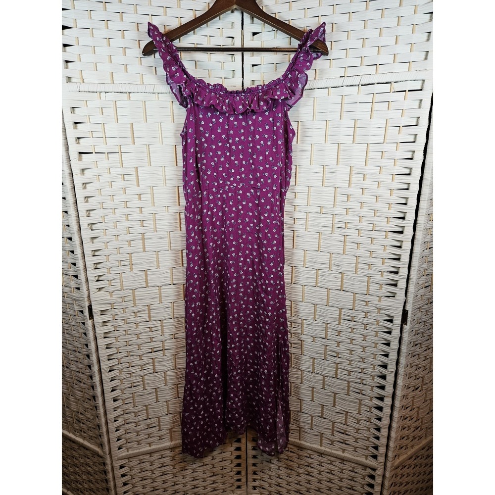 Loft Womans Long Burgundy Floral Dress Sz 10 Bloomcore Cottagecore